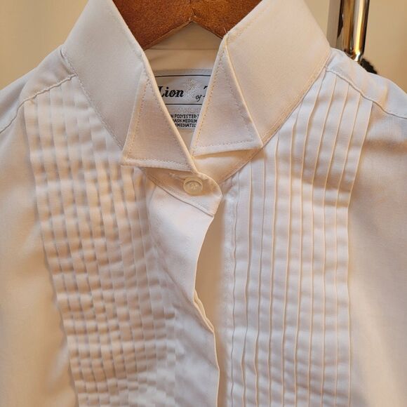 Lion Of Troy White Sewn Front Flat Ruffle Tuxedo Collar Lg Slv Size 4 - Picture 3 of 10